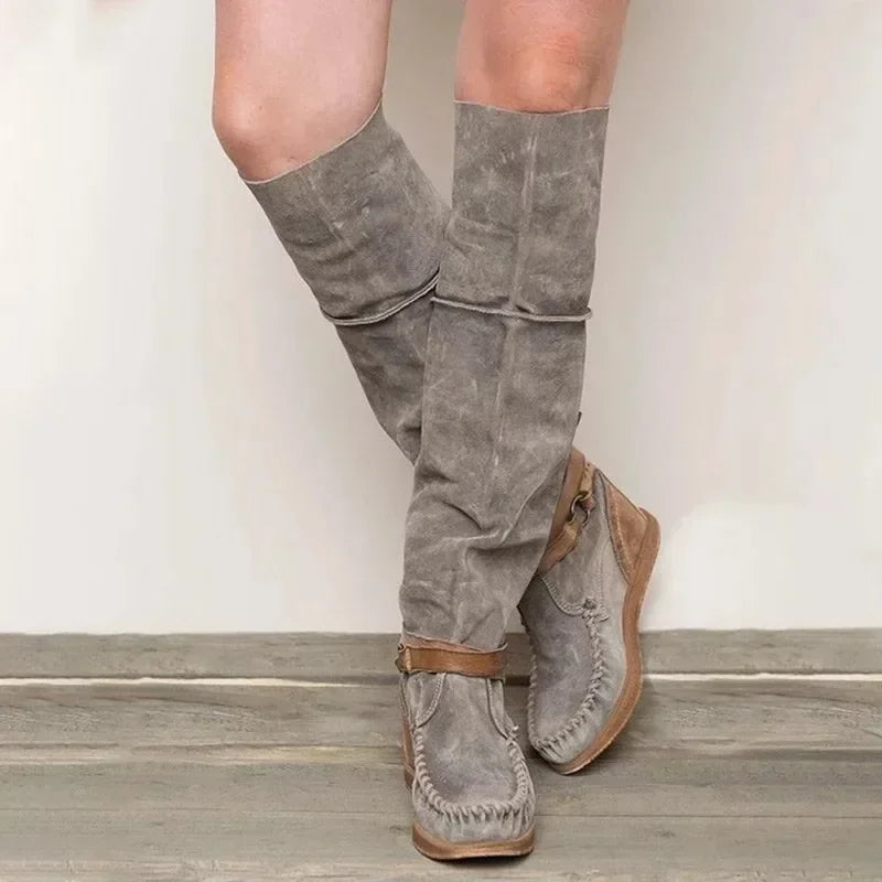 EM | Boho-inspirierte kniehohe Mokassin-Stiefel