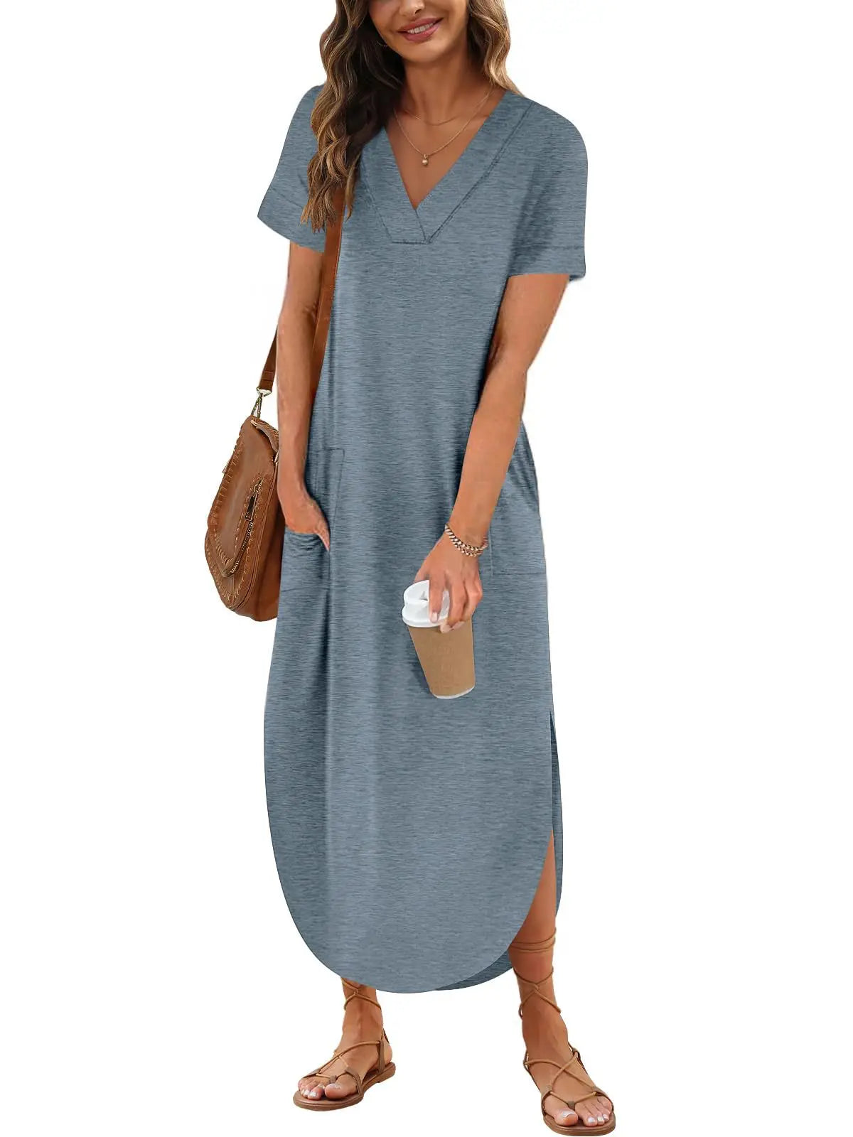 Anita - Lässiges Baumwoll-Leinen-Kleid mit V-Ausschnitt