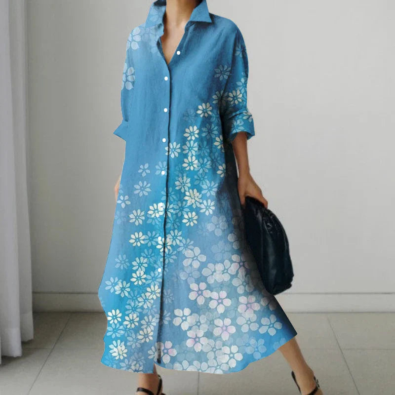MW | Retro Floral V-Neck Shirt Kleid mit Taschen