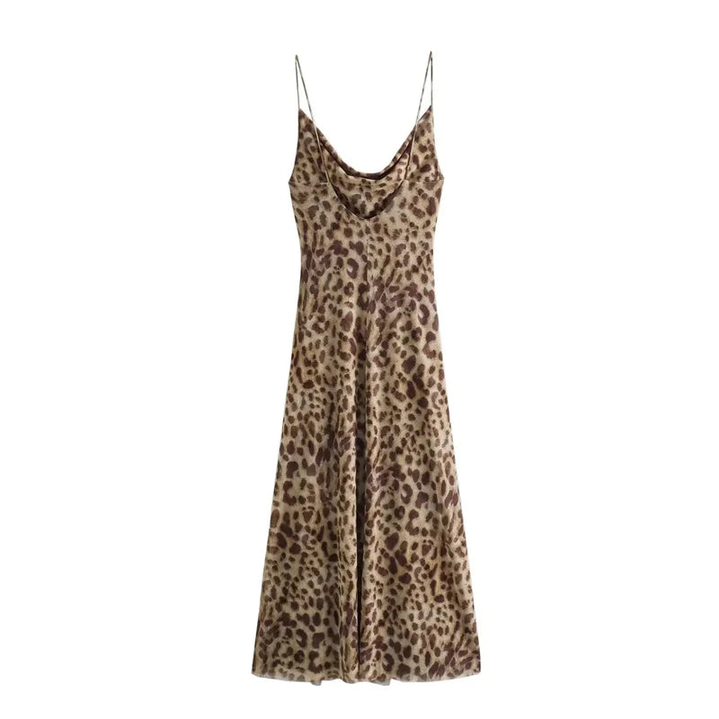 MW | Maxikleid mit Leopardenmuster und Spaghetti-Trägern