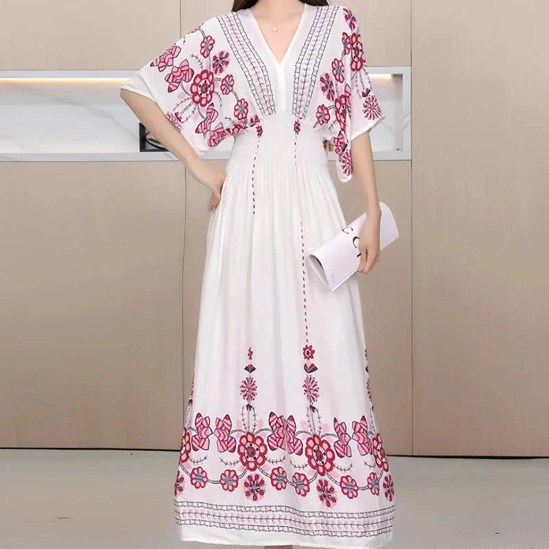 MW | Boho Maxikleid mit Blumendruck und Kimonoärmeln