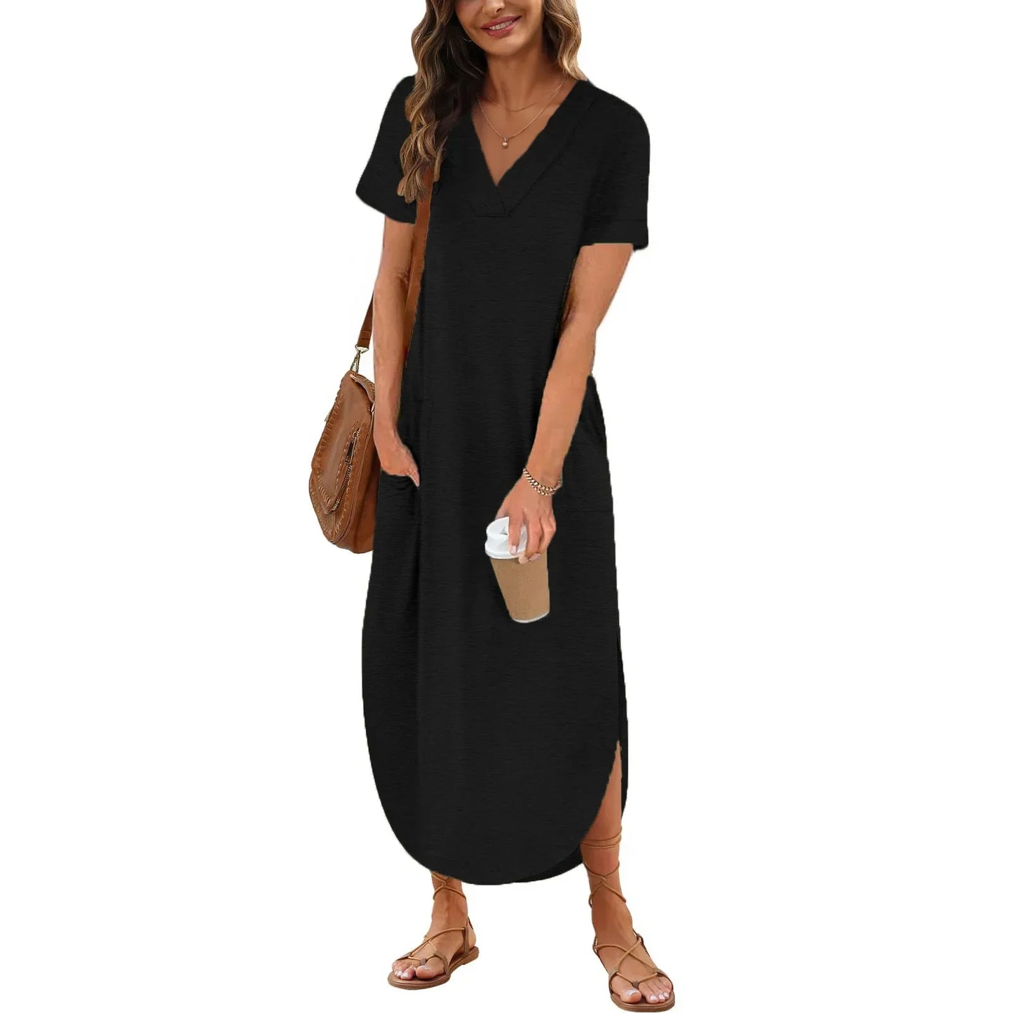 Anita - Lässiges Baumwoll-Leinen-Kleid mit V-Ausschnitt
