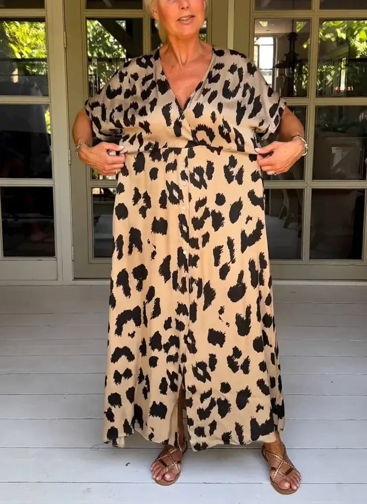 MW | Maxikleid mit Leopardenmuster und V-Ausschnitt