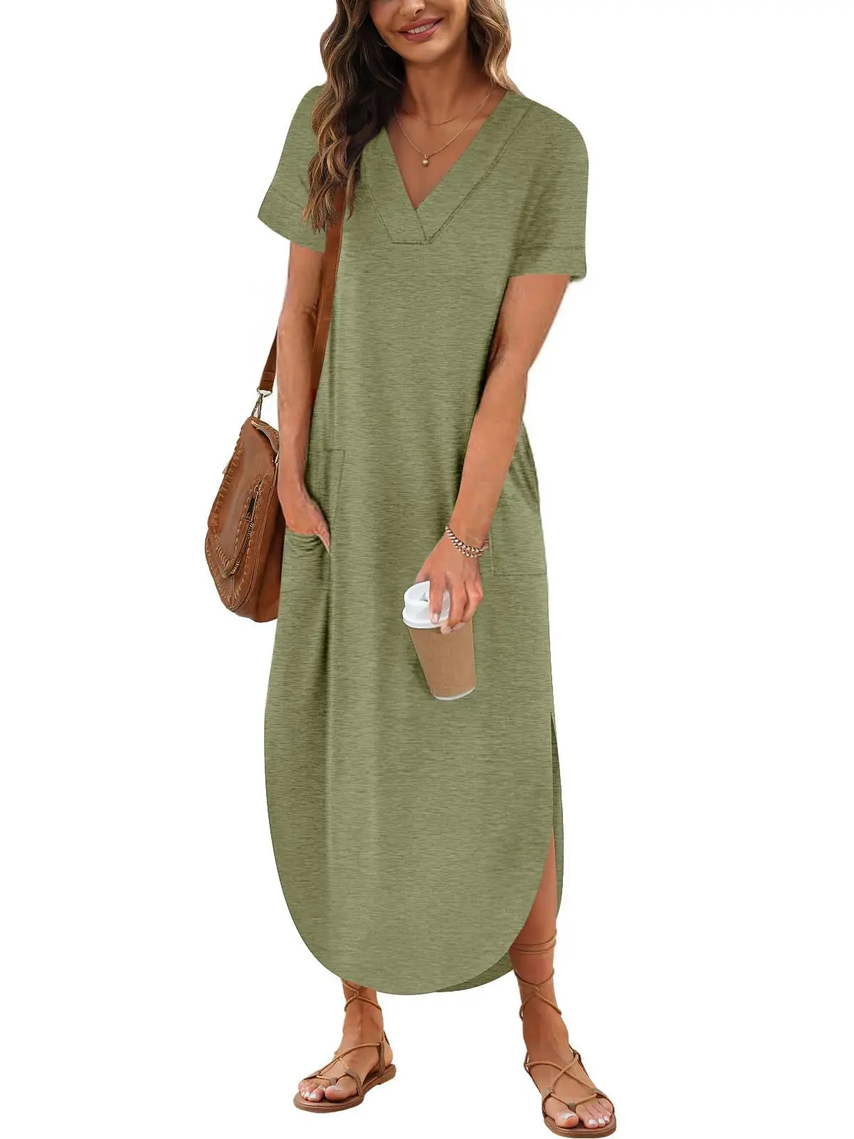 Anita - Lässiges Baumwoll-Leinen-Kleid mit V-Ausschnitt