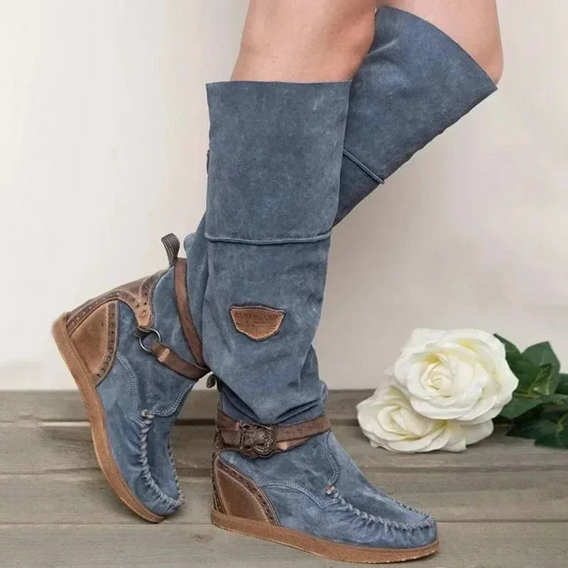EM | Boho-inspirierte kniehohe Mokassin-Stiefel