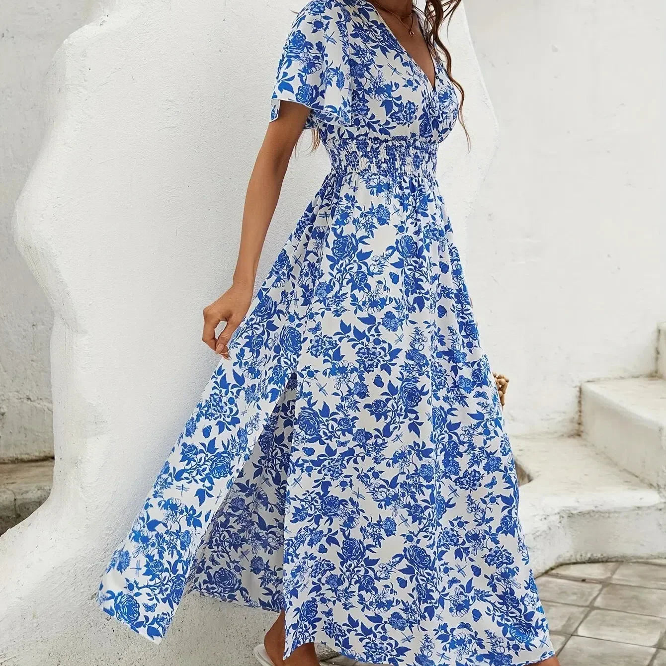 MW | Frauen Boho Print Minikleid Sommer Elegantes ärmelloses Sonnenkleid