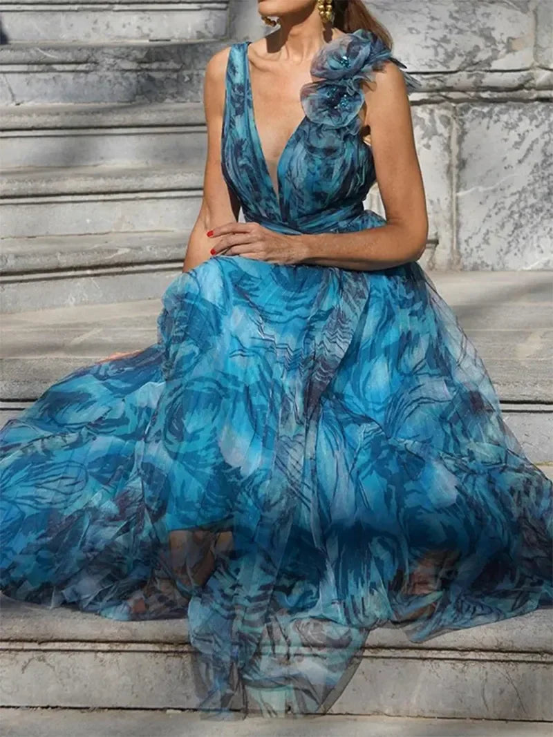 MW | PFAUENBLAUES MAXIKLEID