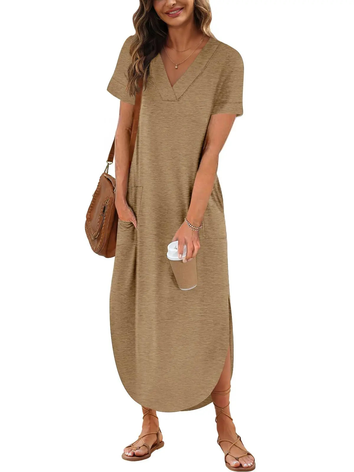 Anita - Lässiges Baumwoll-Leinen-Kleid mit V-Ausschnitt