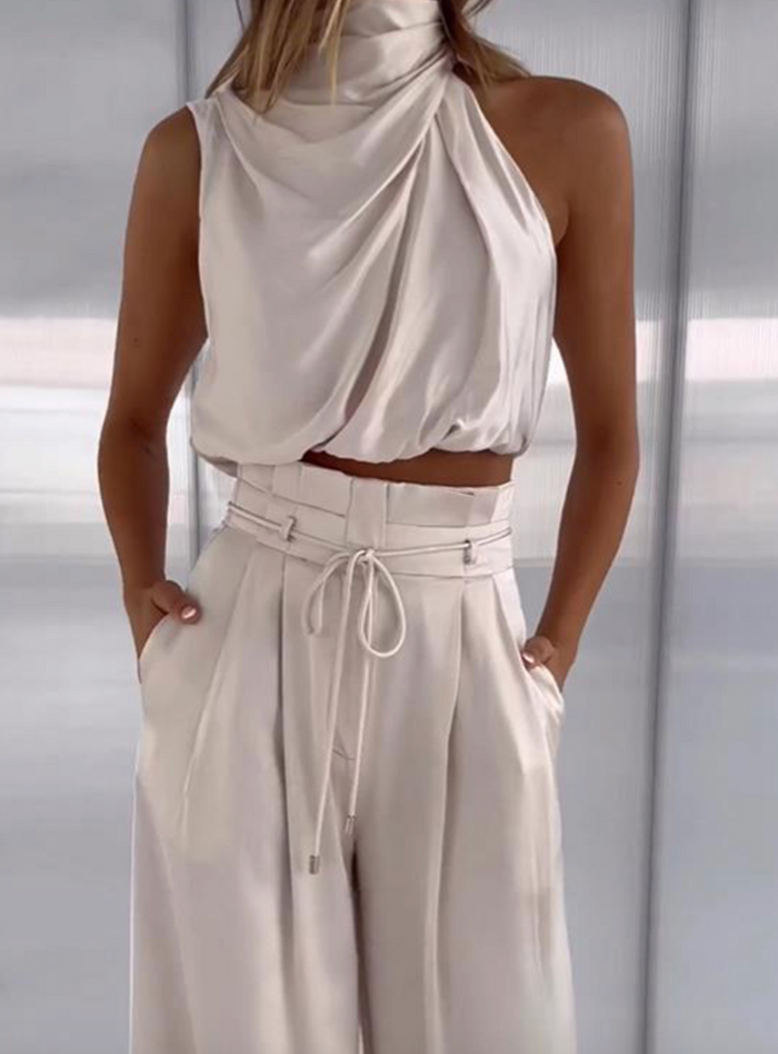 EM | Crop-Top mit Neckholder-Ausschnitt und weites Bein-Set