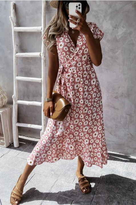 EM | Von dir geliebtes Daisy Blumen Midi Kleid