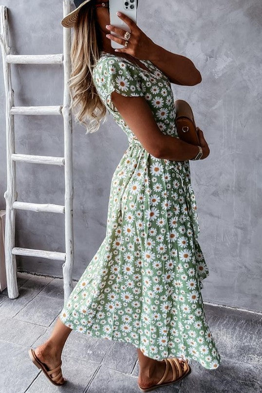 EM | Von dir geliebtes Daisy Blumen Midi Kleid