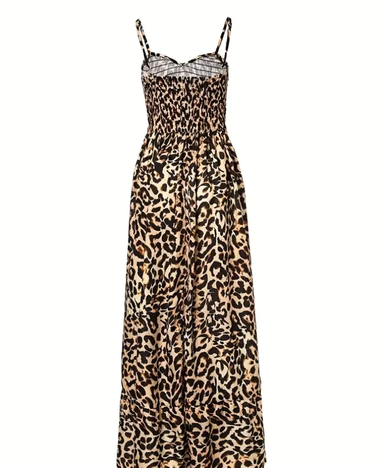 MW | Maxikleid mit Leopardenmuster und Spaghetti-Trägern