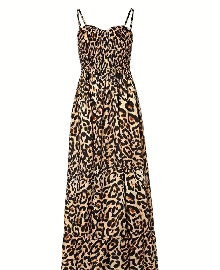 MW | Maxikleid mit Leopardenmuster und Spaghetti-Trägern
