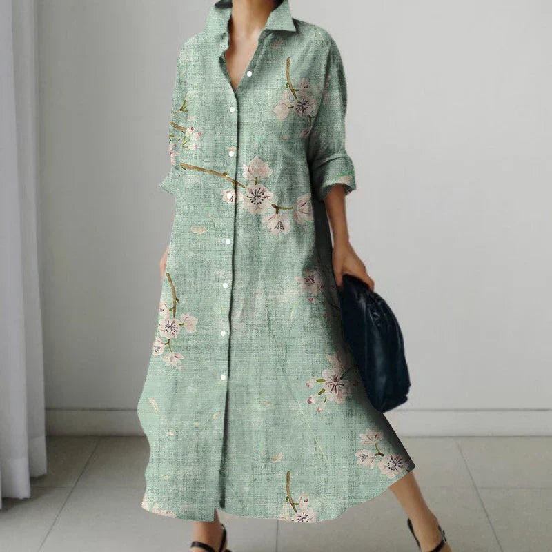MW | Retro Floral V-Neck Shirt Kleid mit Taschen