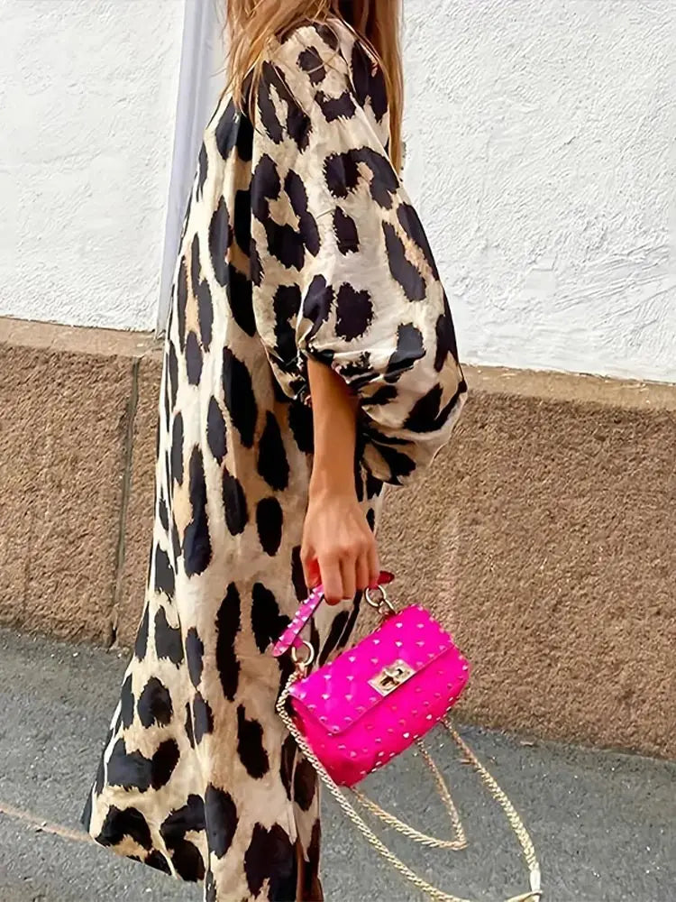 MW | Midikleid mit Leopardenmuster und Dreiviertel-Ärmeln