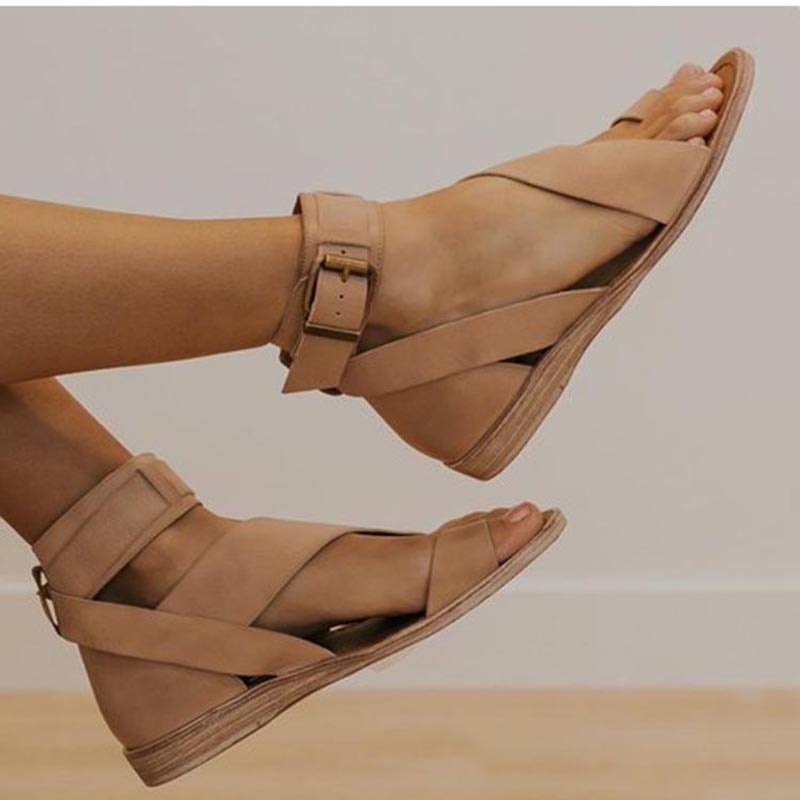 EM | Kreuzriemen-Knöchelwickel-Zehenring-Sandalen