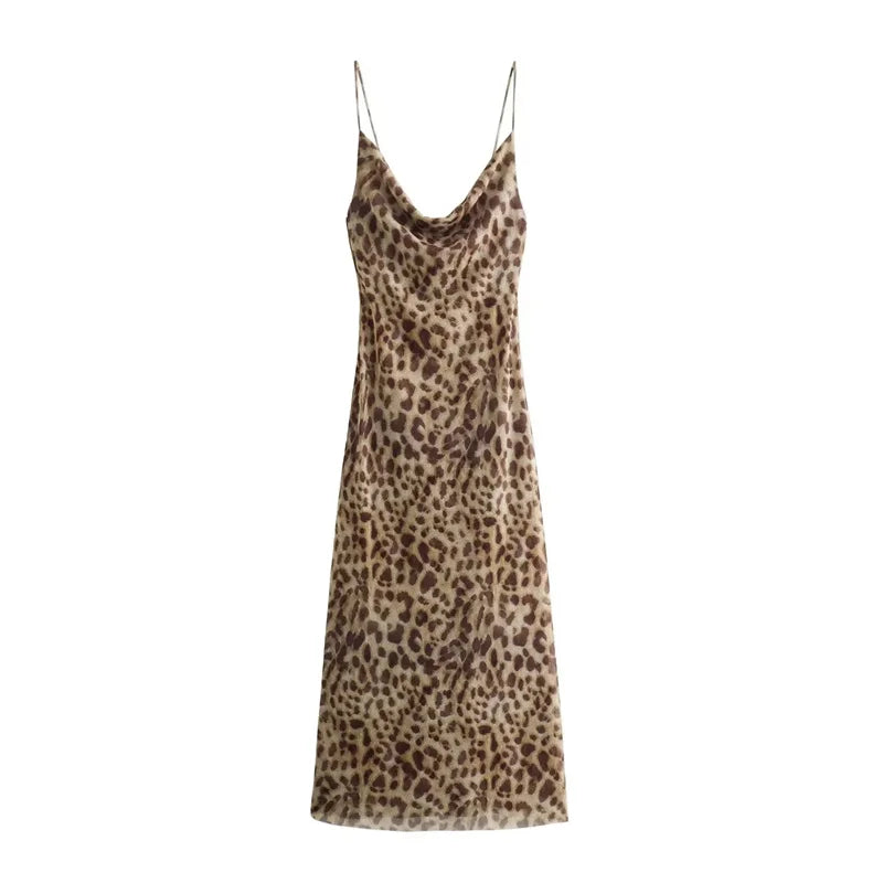 MW | Maxikleid mit Leopardenmuster und Spaghetti-Trägern