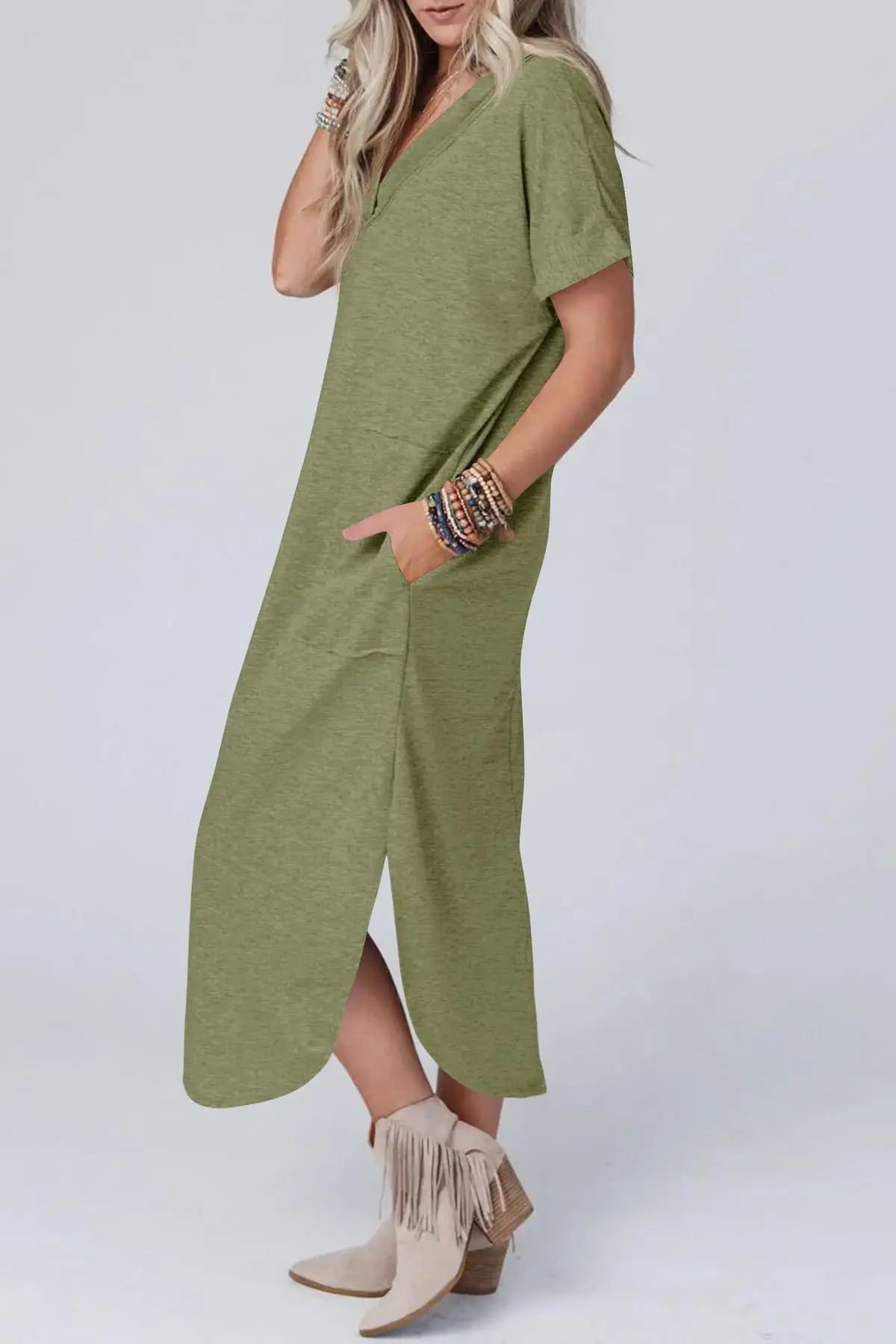 Anita - Lässiges Baumwoll-Leinen-Kleid mit V-Ausschnitt