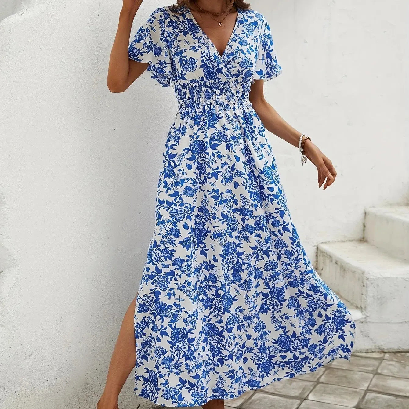 MW | Frauen Boho Print Minikleid Sommer Elegantes ärmelloses Sonnenkleid