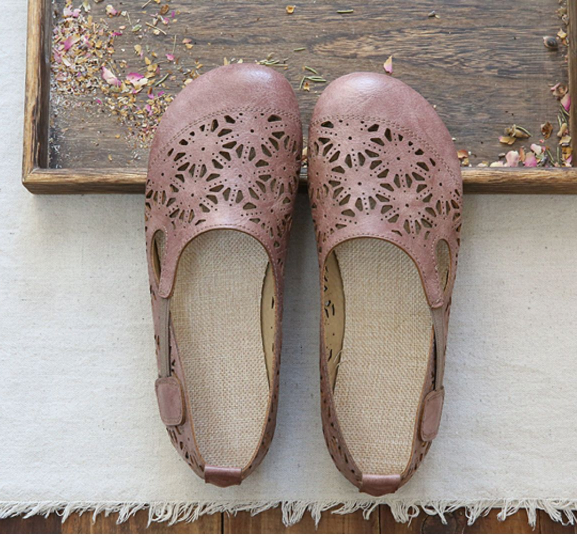 EM | Bequeme Retro Hohle Runde Zehe Sommer Flats