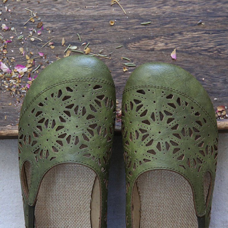 EM | Bequeme Retro Hohle Runde Zehe Sommer Flats