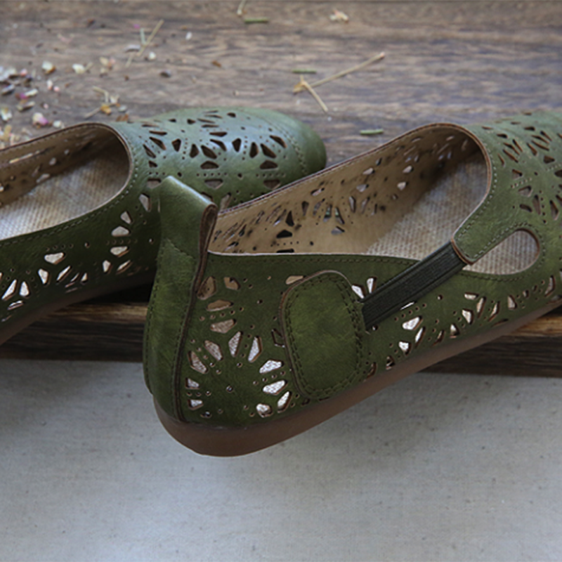 EM | Bequeme Retro Hohle Runde Zehe Sommer Flats