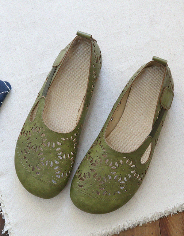 EM | Bequeme Retro Hohle Runde Zehe Sommer Flats