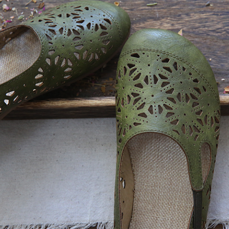 EM | Bequeme Retro Hohle Runde Zehe Sommer Flats