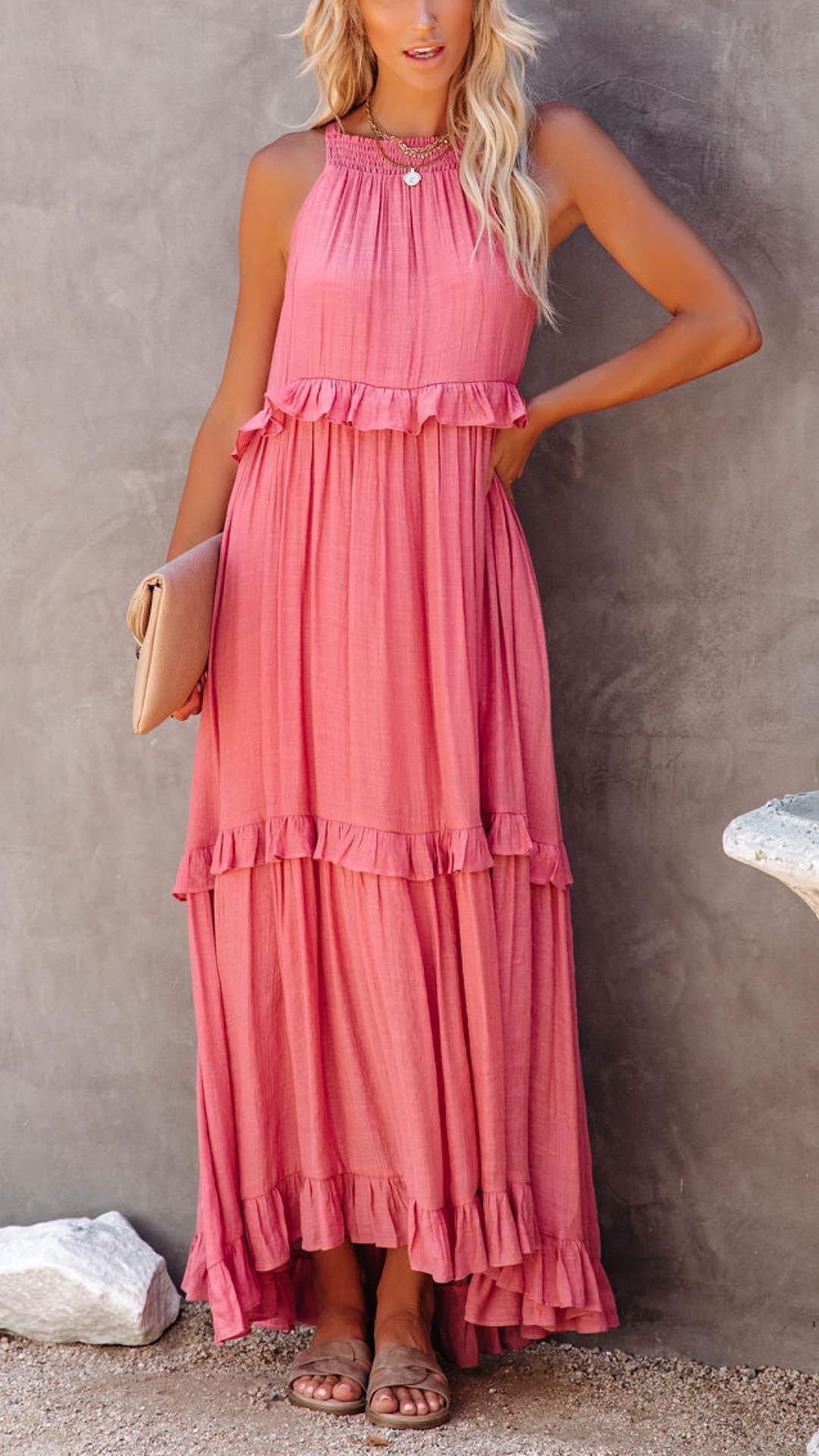 EM | Schlichtes Maxikleid mit Neckholder und Rüschen