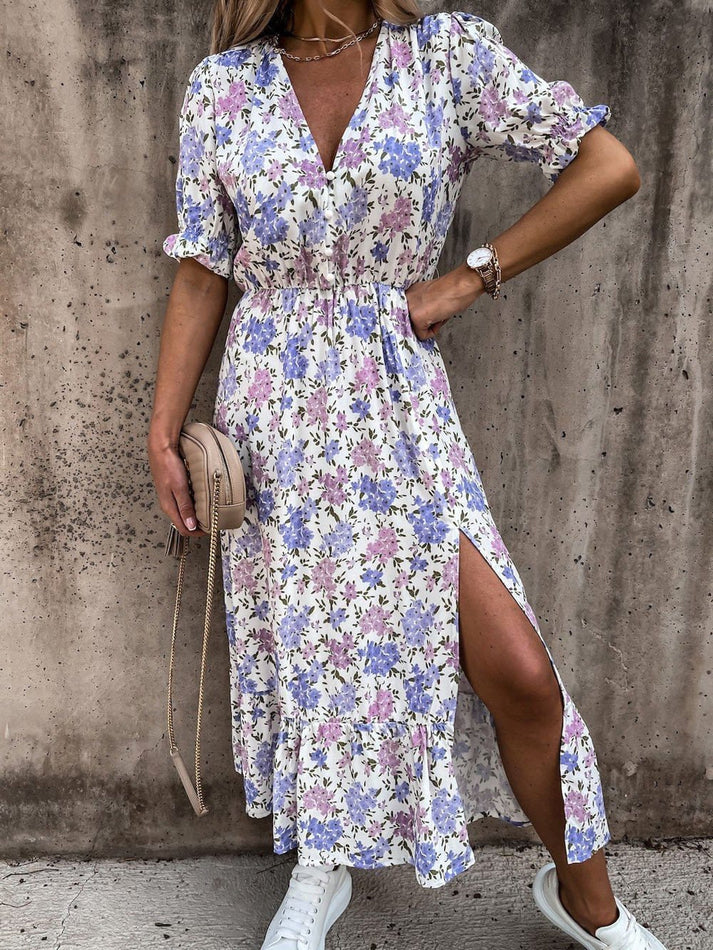 EM | Karen – Gemustertes Maxikleid mit V-Ausschnitt