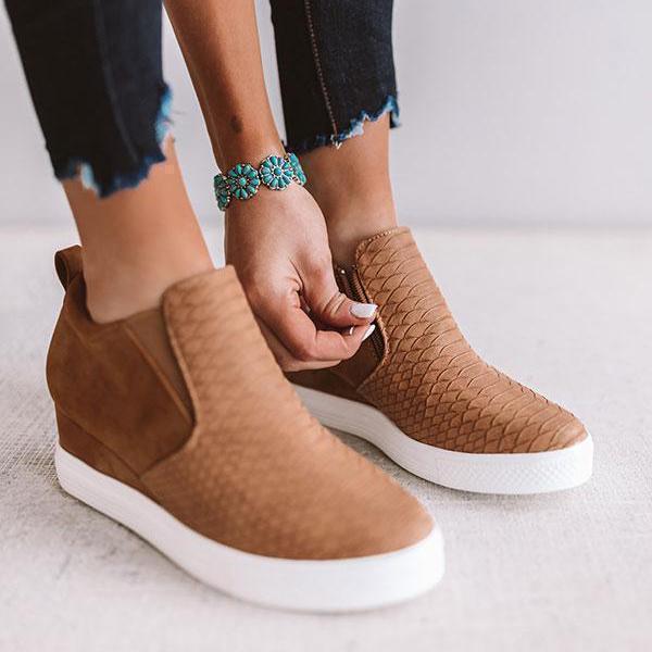 EM | Frauen Runde Hollow Wedges Stiefeletten mit Reißverschluss
