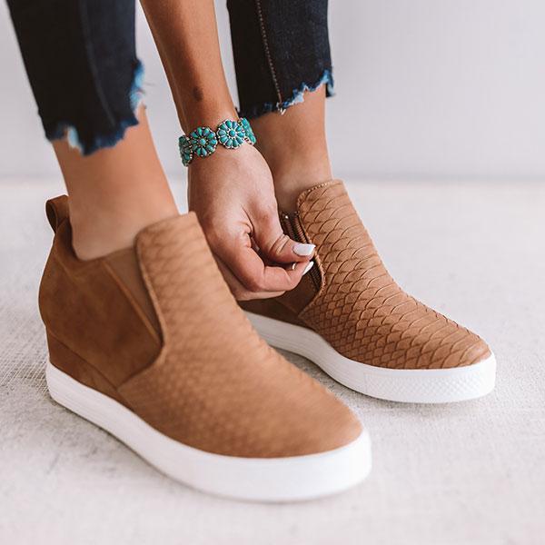 EM | Frauen Runde Hollow Wedges Stiefeletten mit Reißverschluss