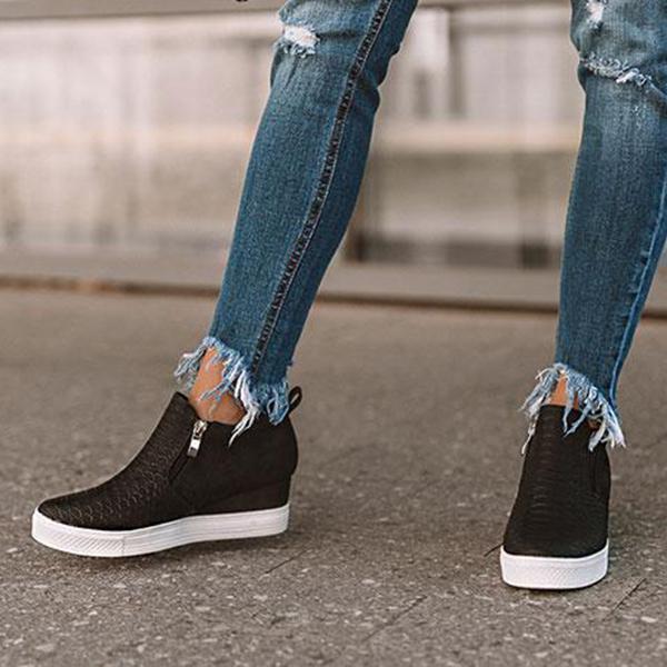 EM | Frauen Runde Hollow Wedges Stiefeletten mit Reißverschluss