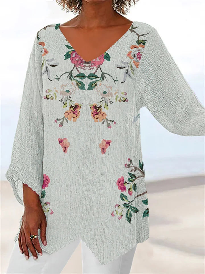 EM | Bedruckte, lockere Bluse mit V-Ausschnitt