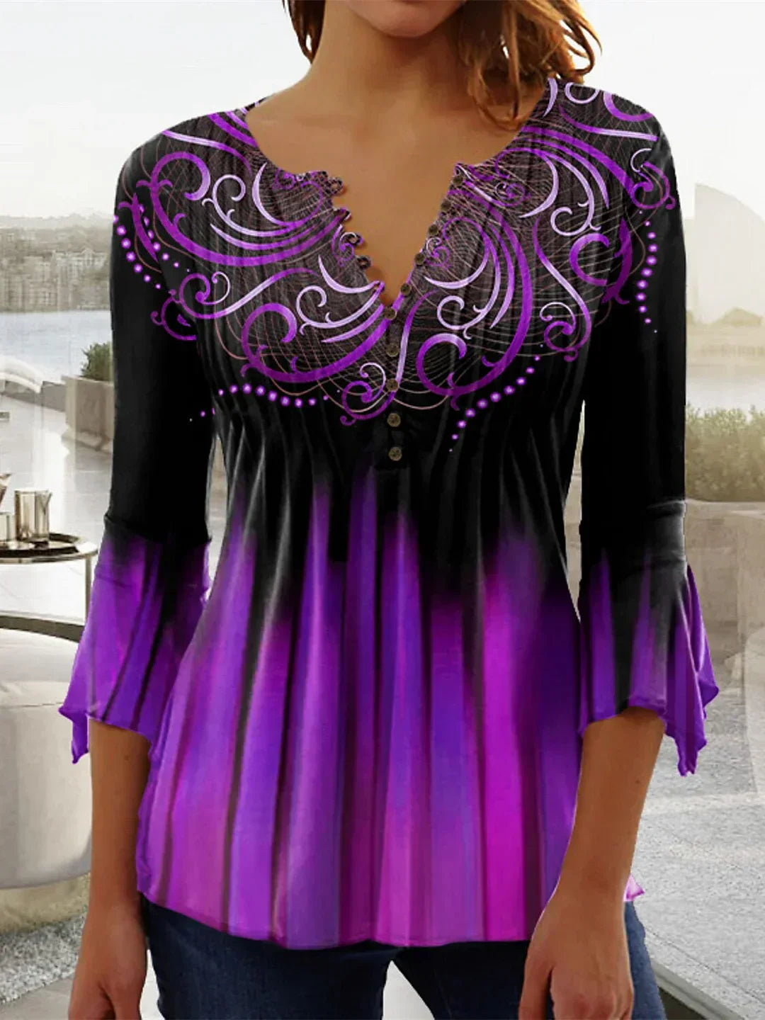 EM | Damen Top mit grafischem Blumenprint