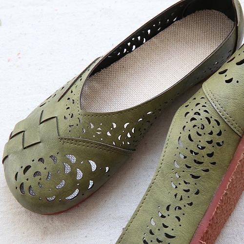EM | Atmungsaktive Leder-Flats im Vintage-Stil