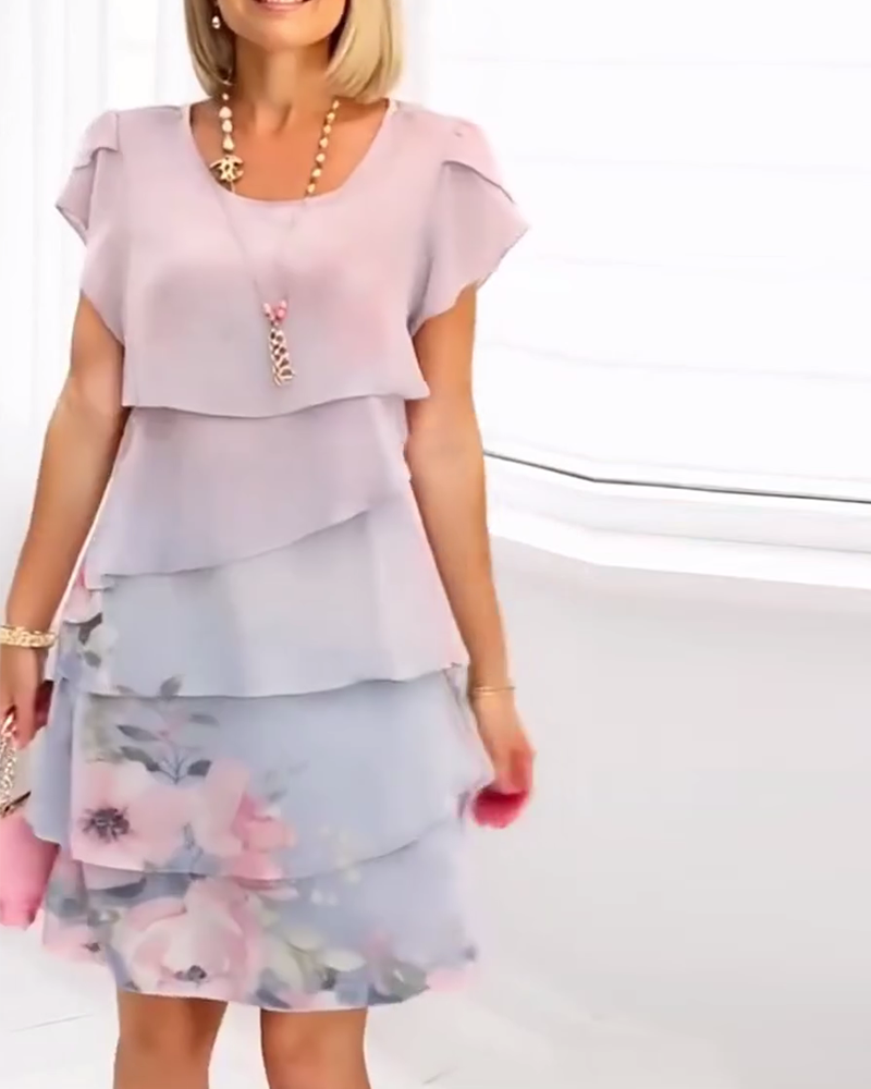 MW | Elegantes Petal Ärmel Kleid mit Blumenprint