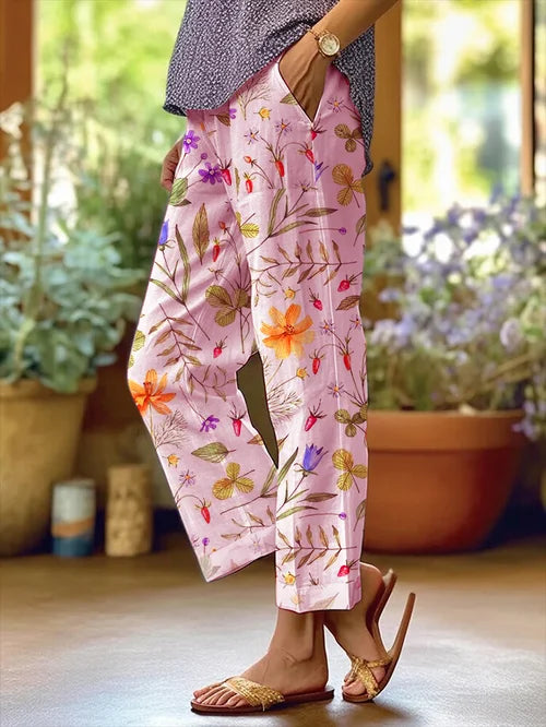 EM | Women's Floral Design Lose Tasche Patchwork Casual Hosen