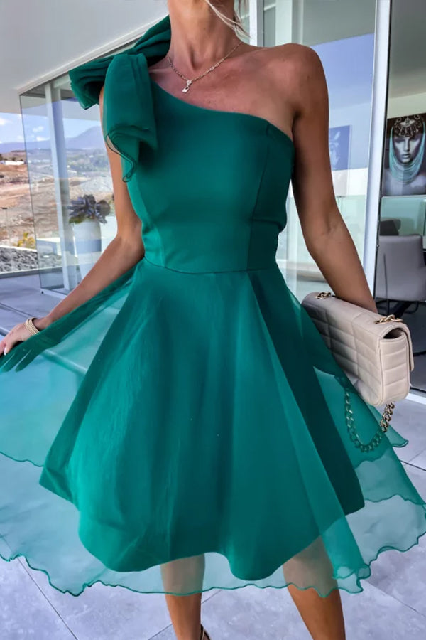 MW | Lifetime Celebrations Tüll Ein-Schulter-Bogen-Design Minikleid