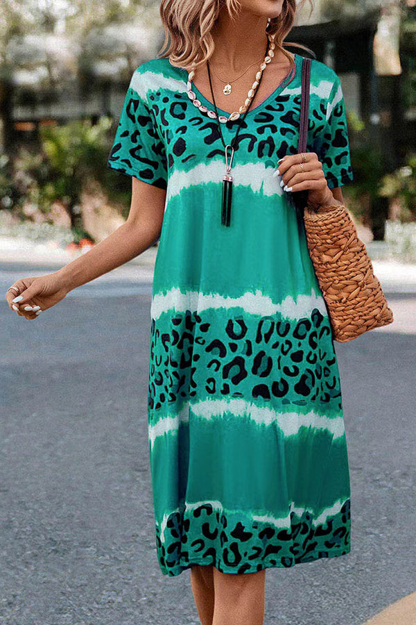 MW | Gradient Leopard Print Lässiges Midikleid