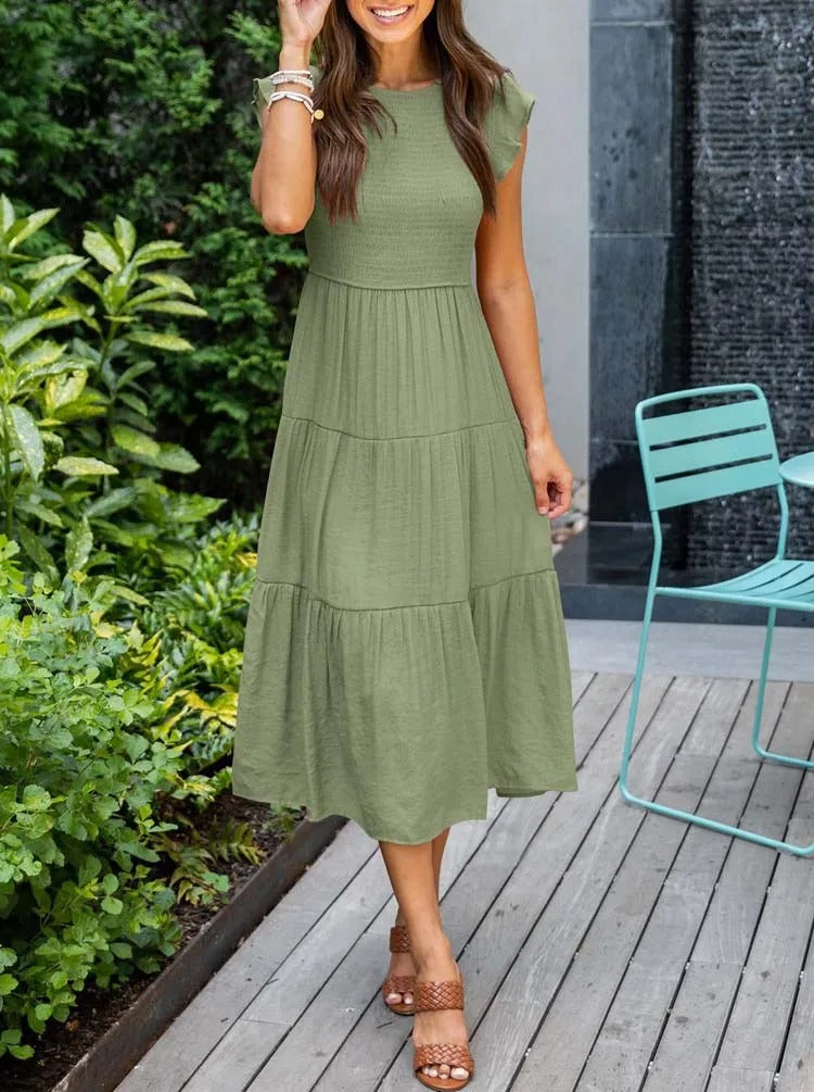 MW | Fließendes gestuftes Midikleid