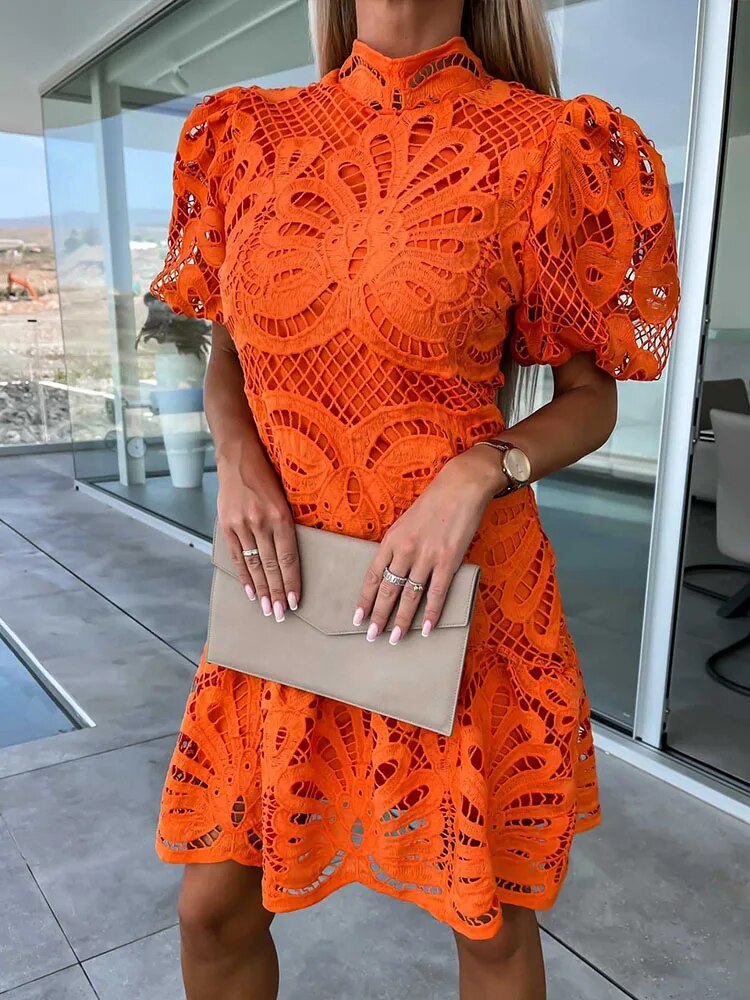 MW | elegantes Midikleid für Frauen mit Puffärmeln