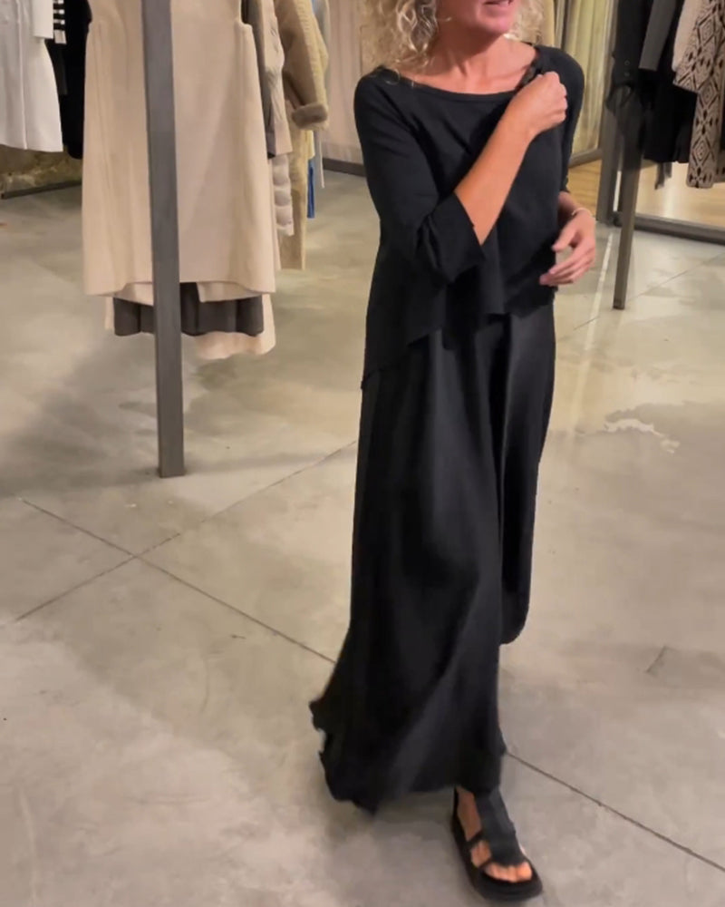 MW | Zweiteiliges Set mit trägerlosem Kleid und einfarbigem Oberteil