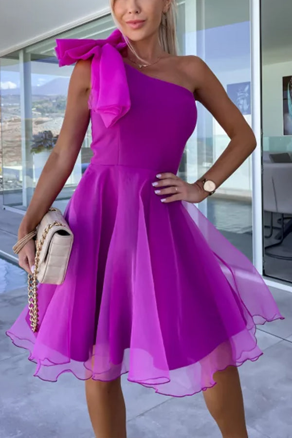 MW | Lifetime Celebrations Tüll Ein-Schulter-Bogen-Design Minikleid