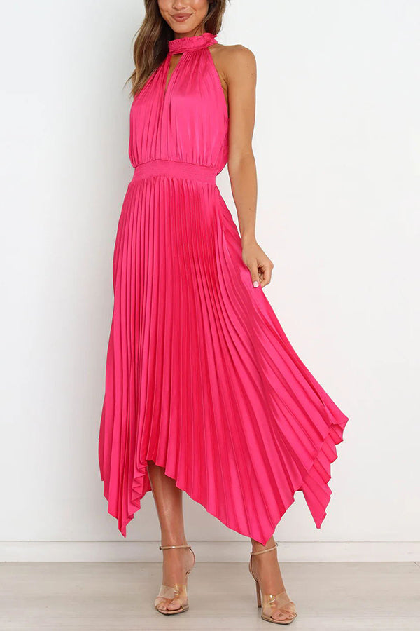 MW | Luxe Look Satin Plissee Halter Elastische Taille Midikleid
