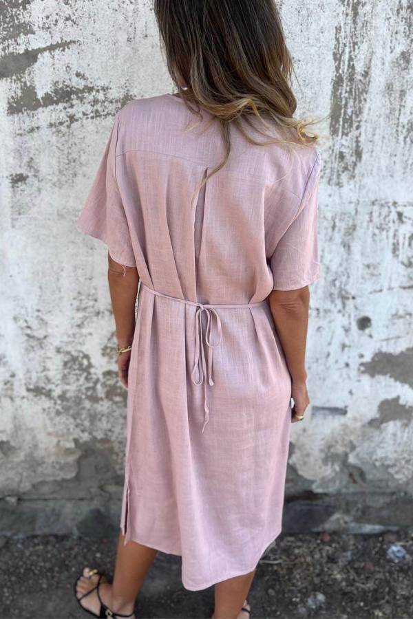MW | Bohemian Print Leinen Lose Midi-Kleid