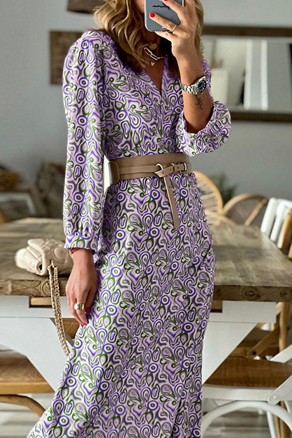 MW | V-Ausschnitt Multi Print Midikleid