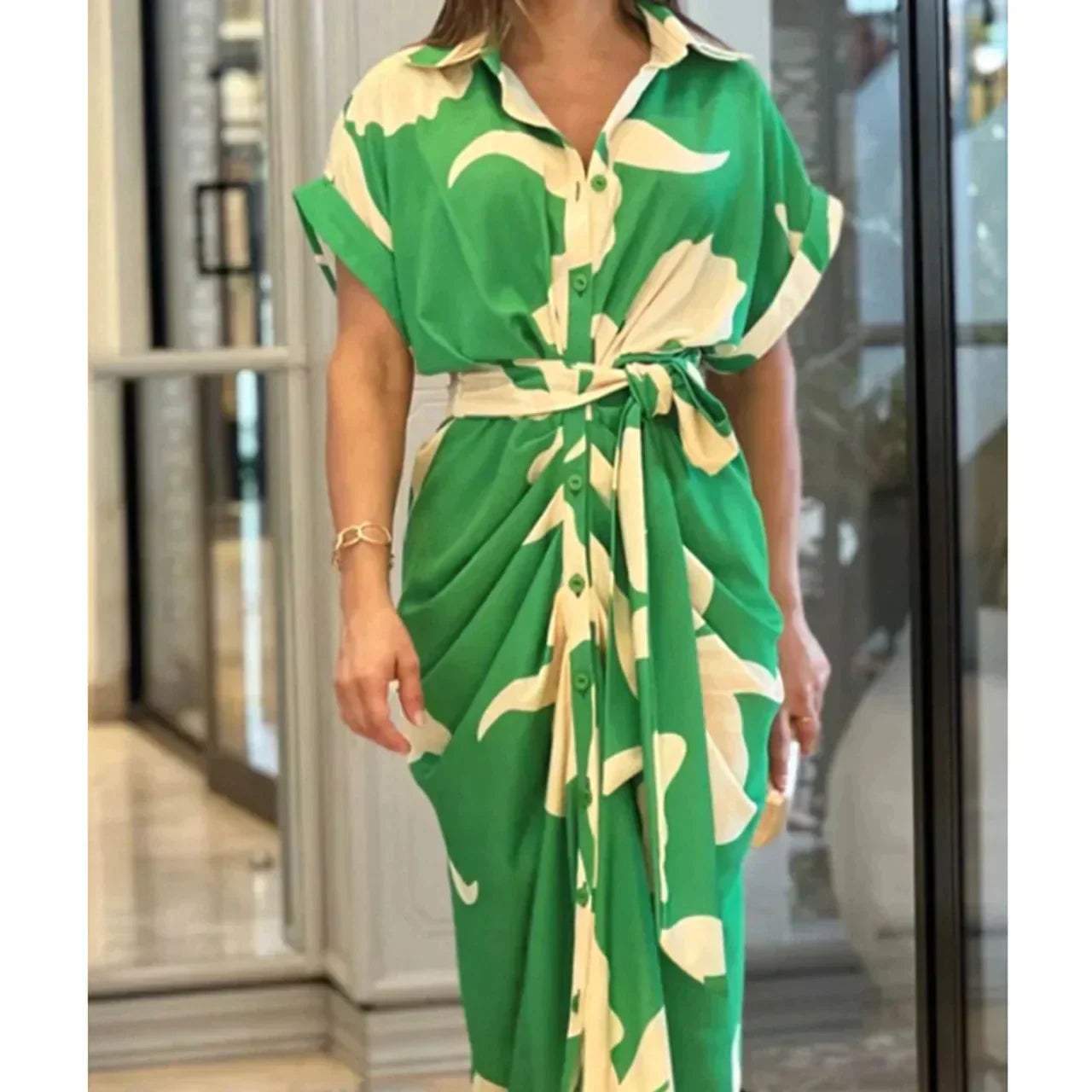 MW | Women's Vintage Ruffle Print Sommer Shirt Kleid