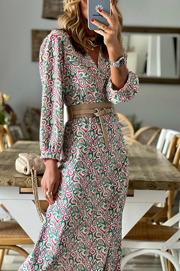 MW | V-Ausschnitt Multi Print Midikleid