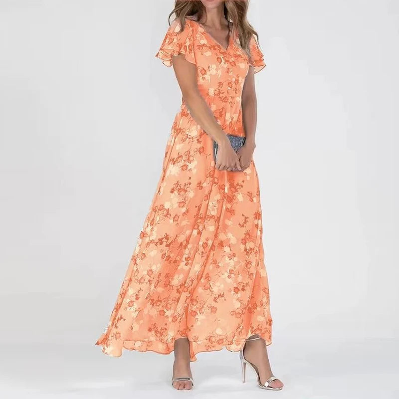 EM | Maxikleid mit gerüschten Ärmeln und Blumenmuster